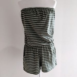 Green White Stripes Strapless Romper